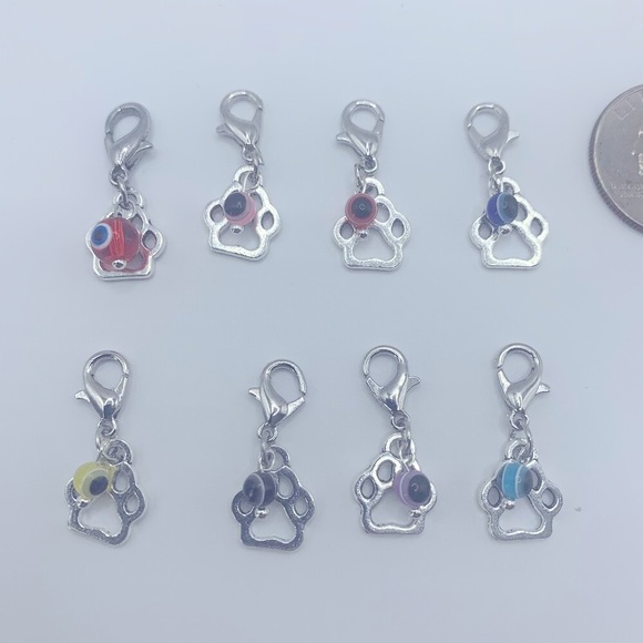 Evil Eye Bead & Paw Charm, Claw Clasp Clip-on for Small Pet Collar or Keychain - Picture 5 of 9